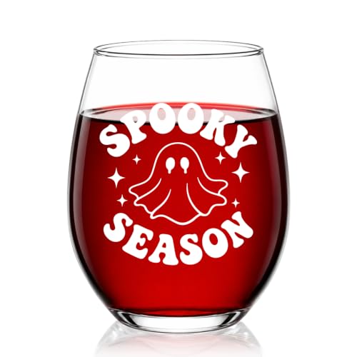 Halloween Ghost Stemless Wine Glass 15oz - Spooky Season Gift — Transparent33