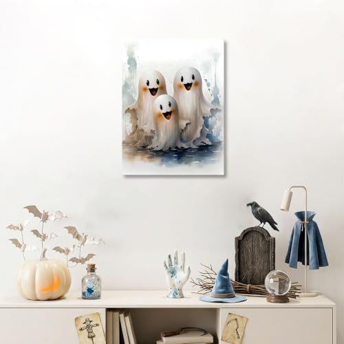 Halloween Canvas Wall Art - Whimsical Ghosts in Haunted Forest 18x24 Inches - Dark Romantic Home Decor