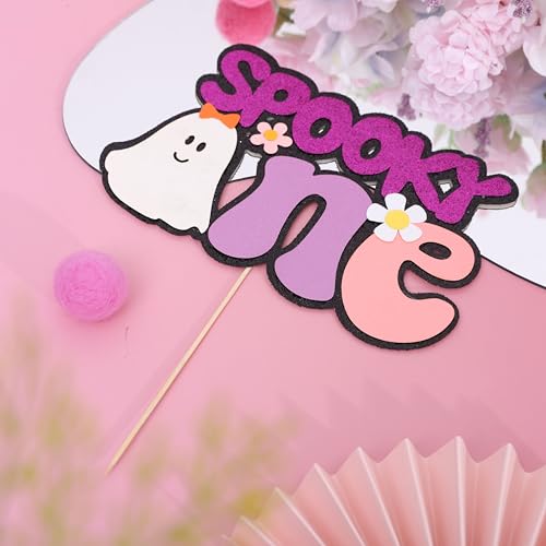 Spooky First Birthday Cake Topper - Ghost Theme Purple Glitter Halloween Decoration