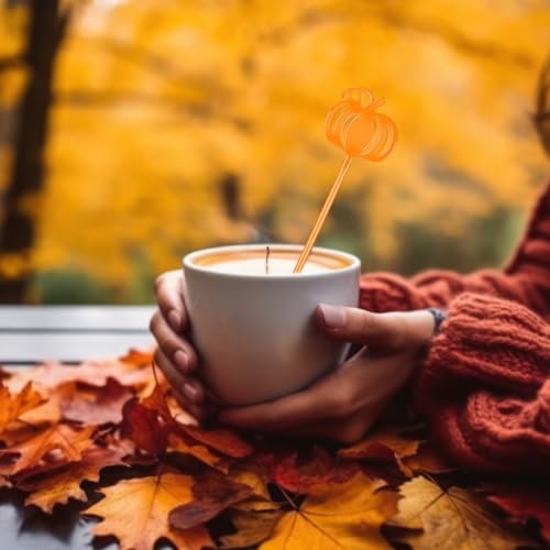 Pumpkin Fall Swizzle Sticks 30 Pcs Plastic Coffee & Cocktail Stirrers Thanksgiving Party