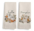 White Hello Pumpkin Fall Kitchen Towels and Dishcloths Set of 2 - Farmhouse Decor Gift