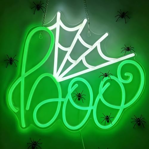 Halloween White Boo Spider Web Neon Sign - Dimmable Party Decor - Variation of Boo Spider Web