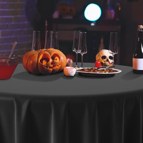 84 Inch Round Halloween Plastic Tablecloth Set - Purple Black Orange, 12 Pack - Witch Vampire Party Decorations