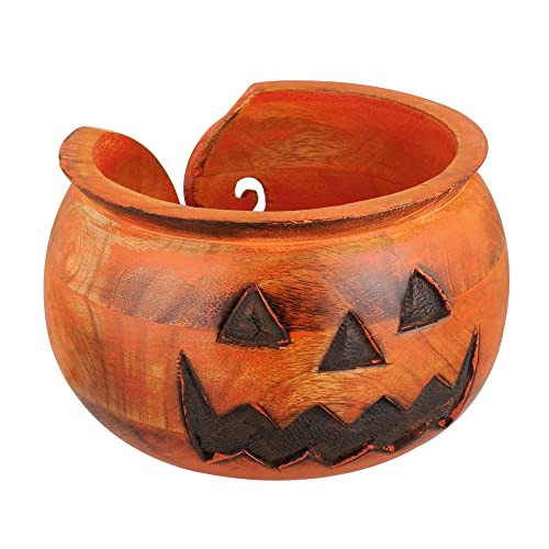 Orange Wooden Yarn Bowl for Crochet Knitting Organizer - Large 7x4 Inches
