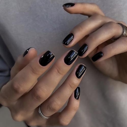 Black Short Square Press On Nails Kit - 240PCS Fake Nails with Adhesive & Tools