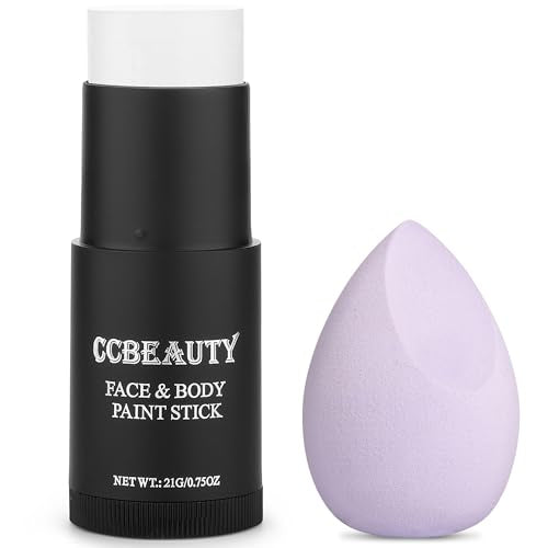 Clown White Face Paint Stick - Halloween SFX Makeup, Full Coverage, Non-Toxic, Includes Sponge - White