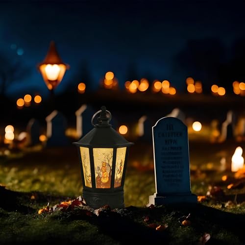 Battery Operated Halloween Lanterns Set - Pumpkin & Witch Flickering Lights for Indoor Party Decor