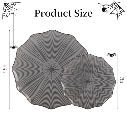 Halloween Spider Web Plastic Plates Set - Black with Gold Glitter, 60PCS