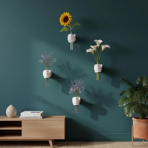 White Hollow Hand Wall Vase Set - Gothic Indoor Wall Decor & Planters
