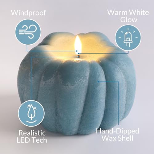 Eywamage Dusty Blue Pumpkin Flameless Candle with Remote - Fall Decor