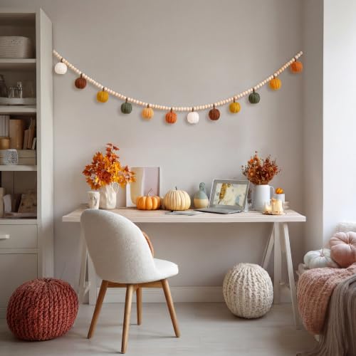 Halloween Crochet Pumpkin Garland with Wood Beads - Earth Tone, 6.5ft