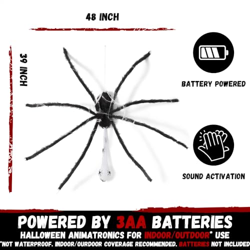 Floating Giant Spider Halloween Decoration with Glowing Eyes & Sound - 48 Inch Haunted House Prop