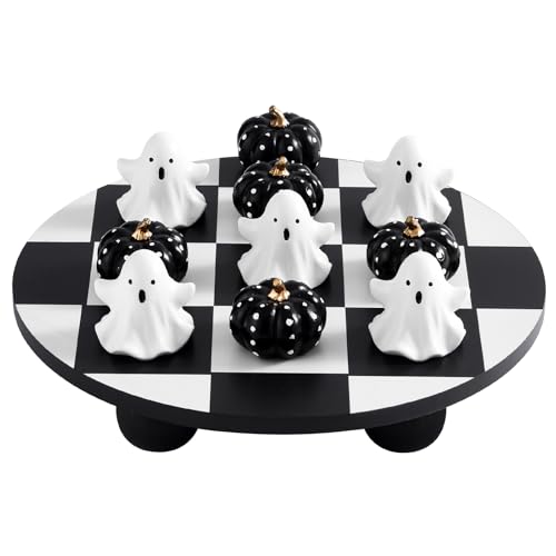 Halloween Tic Tac Toe Game Set - Black & White Ghost Pumpkin Pieces