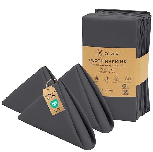 Dark Grey Cloth Napkins Set of 4 - 18x18 Inches Cotton-Polyblend, Reusable