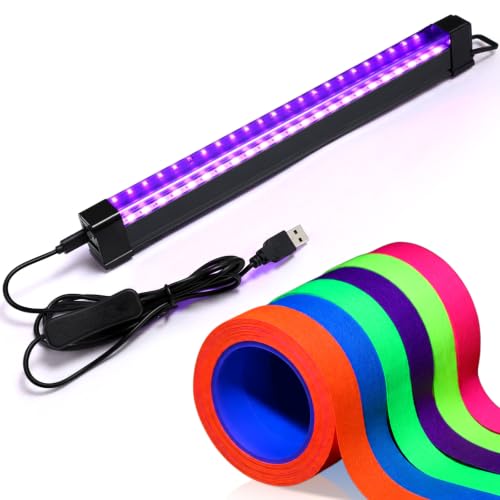 UV Black Light Bar with Neon Gaffer Cloth Tape Set for Glow Parties