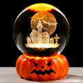 Halloween Glass Ball Night Light with 3D Haunted House & Pumpkin Base - Warm Light