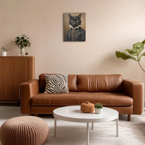 Halloween Gothic Cat Wall Art - Framed Canvas Wall Decor with Variation - Black Cat
