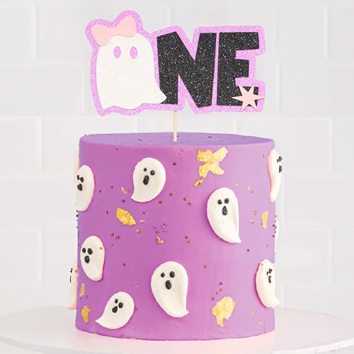 Halloween Ghost First Birthday Cake Topper - Halloween Theme Decor with Glitter