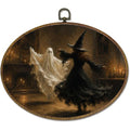 Halloween Ghost Witch Oval Wall Art Canvas Hanging Decor - Dancing1