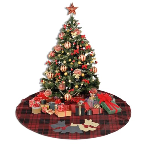 36-Inch Plaid Scottie Dog Christmas Tree Skirt - Rustic Holiday Decor