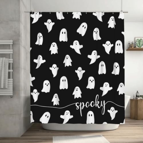 Ghost Halloween Shower Curtain - Spooky Ghost Pumpkin Bathroom Waterproof Fabric 72x72 Inches with Hooks - Variation Ghost-a