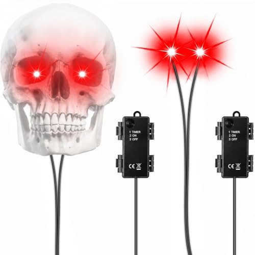 LED Glowing Eyes for Skeletons Halloween Light Up Eyes - Red 2 Sets - Waterproof & Timer