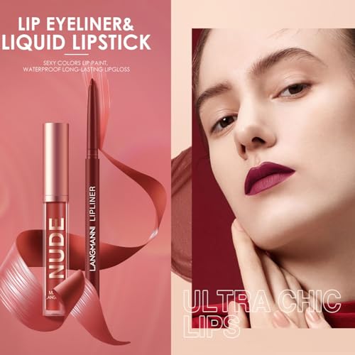 Matte Lipstick & Lipliner Set - Waterproof, Long-Lasting, Velvet Finish - Variation C