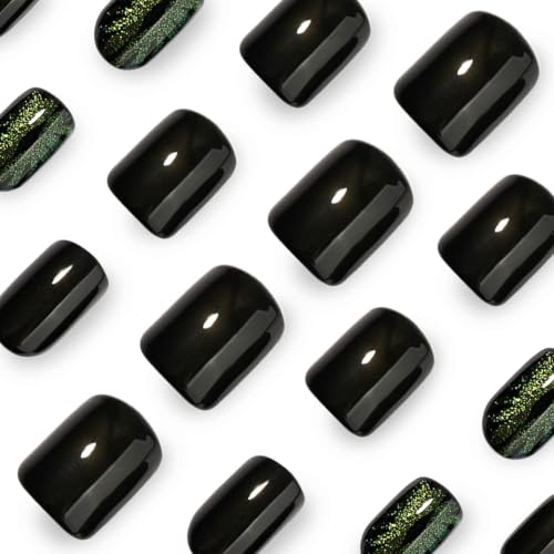 Halloween Square Press-On Nails with Sparkly Green Evil Eye - 24Pcs, Variation 27