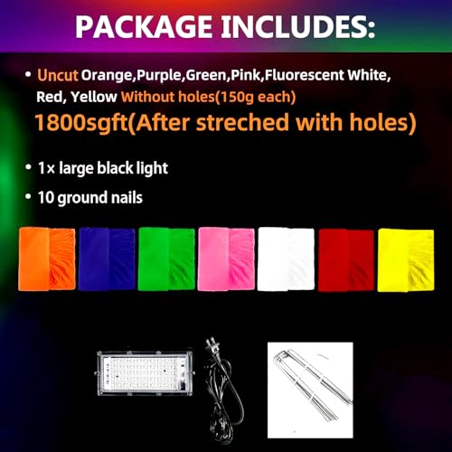 Glow in the Dark Spider Web Halloween Decorations Outdoor 1800 Sqft with Black Light & Ground Nails