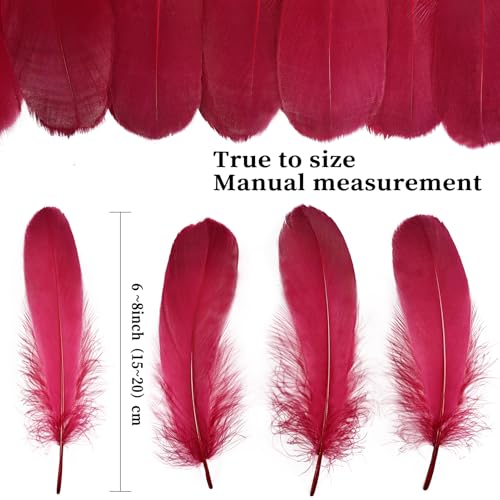 FeelfunFeather 120pcs Wine Red Goose Feathers 6-8 Inch for DIY Crafts & Decorations