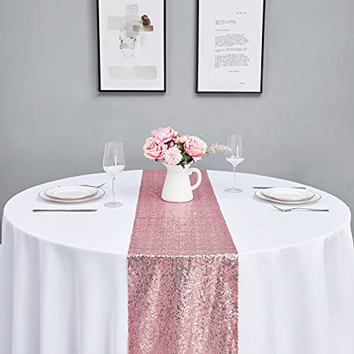 12x72 Inch Rose Pink Sequin Table Runner 2-Pack for Wedding Party Events