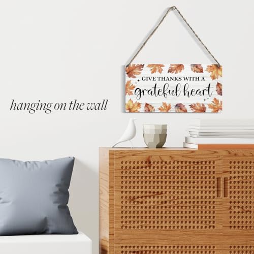 Give Thanks With a Grateful Heart Thanksgiving Wooden Wall Plaque 12x6 Inch Home Decor
