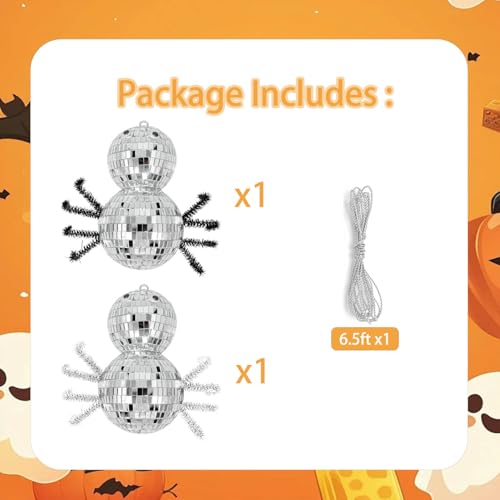 Halloween Spider-Shaped Disco Ball Ornament with Silver Silk Thread - Party & Home Decor