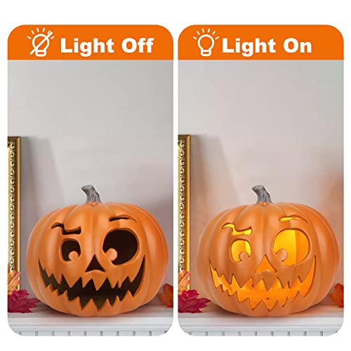 11-Inch Halloween Lighted Pumpkin Jack O Lantern with Peking Opera Face - Indoor & Outdoor Decor
