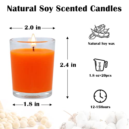 Orange Unscented Votive Candles in Clear Glass - Bulk Natural Soy Wax, 20 Pack