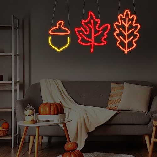 Fall Neon Sign Set - 3 LED Autumn Decorations for Thanksgiving & Halloween