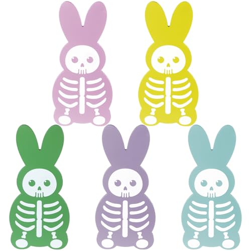 Halloween Skeleton Bunny Wooden Table Decor Set - Spooky Gothic Bunny Signs