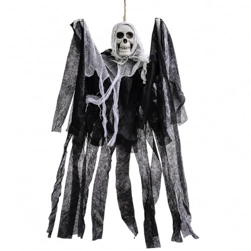 2 Pack Halloween Ghost Decorations with LED Glowing Skull and Gauze Cape - Outdoor Indoor Spooky Hanging Decor - Vari 2