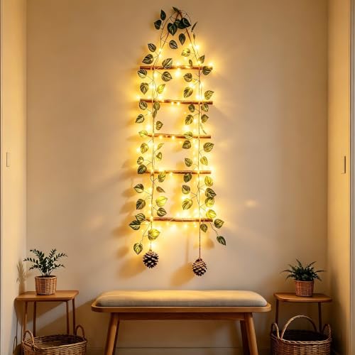 2XL Lighted Boho Wooden Rope Ladder Wall Art Decor - Rustic & Seasonal