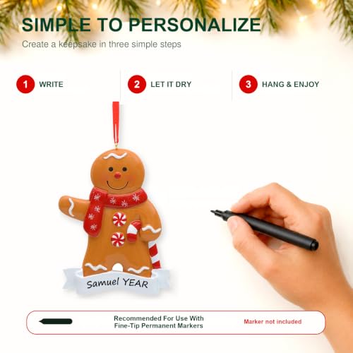 Personalized Gingerbread Boy Christmas Ornament - Custom Name & Year