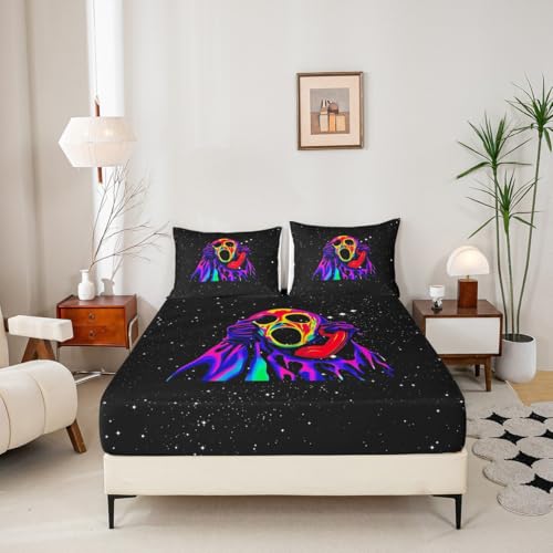 Feelyou Blacklight Horror Skull Bed Cover Set Full Halloween Glowing Bedding with Pillowcases - Horror Face Decor