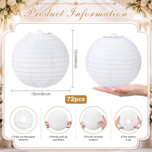 72 Pack White Paper Lanterns - 6 Inch Chinese Decor for Weddings & Parties