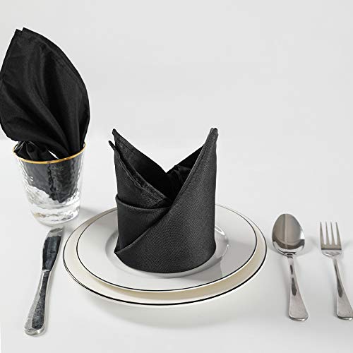 Black Cloth Napkins 20x20 Inch - 100 Pack, Washable Polyester Dinner Table Linens - Wedding & Party Decor