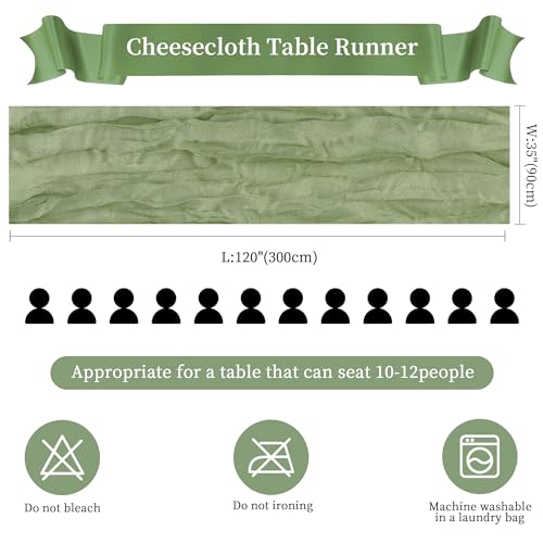 Sage Green Cheesecloth Table Runner 12 Pack 35x120 Inch Boho Rustic Decor
