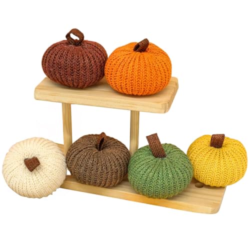 Mini Crochet Pumpkins Artificial 6 Pack Fall Decor Knit Pumpkins for Thanksgiving Halloween Autumn Home