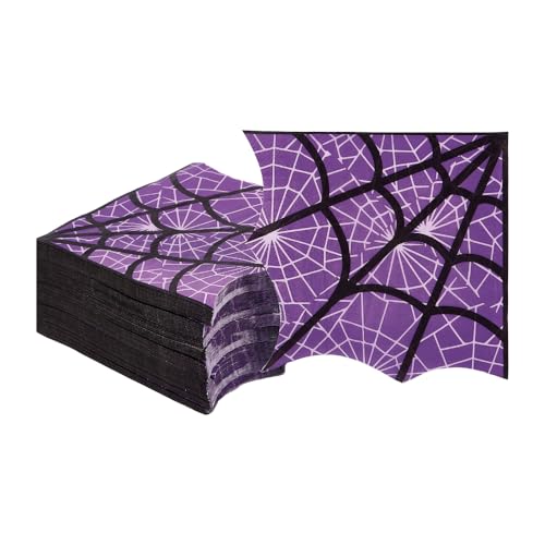 Ottin Halloween Napkins - Purple Spiderweb 3-Ply Disposable Party Tableware - Spiderweb Themed Decor & Fall Gatherings (Variation: Spiderweb)