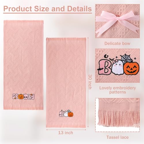 Halloween Pink Ghost Hand Towels - Cotton Bathroom & Kitchen Decor, 30x13 Inches