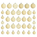 Beige Velvet Christmas Ornaments Set - 36 Pcs Flocked Holiday Tree Decor