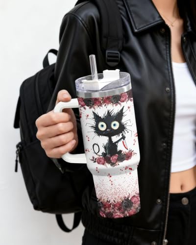 Halloween 4 Crazy Cat Trunk Tumbler with Handle - Spooky Dark Humor Gift