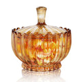 Amber Crystal Candy Bowl with Lid - 18oz Decorative Glass Dish for Snacks & Nuts